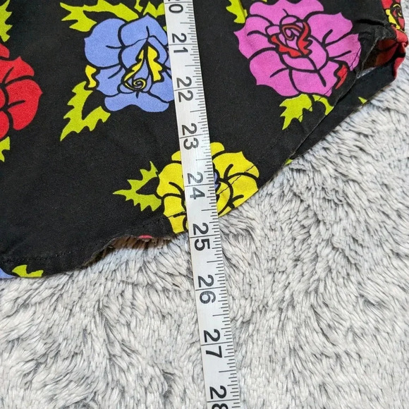 Nooworks Black Blouse Joyce Shirt Thorny Rose Top Short Sleeve Button Up Small - Picture 6 of 8